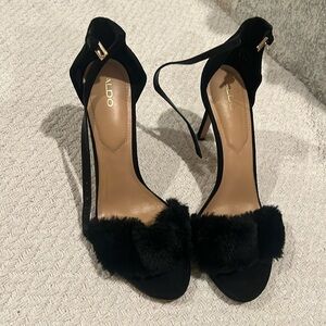 Like new ALDO fuzzy strap black heels